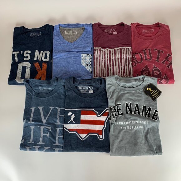 Lot of 7 Baseballism Multicolor Short Sleeve Crewneck Shirts Mens Large - Picture 1 of 9
